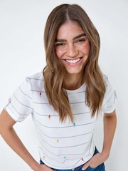 Roman White Lightning Embroidery Stripe Stretch T-Shirt - Image 1 of 5