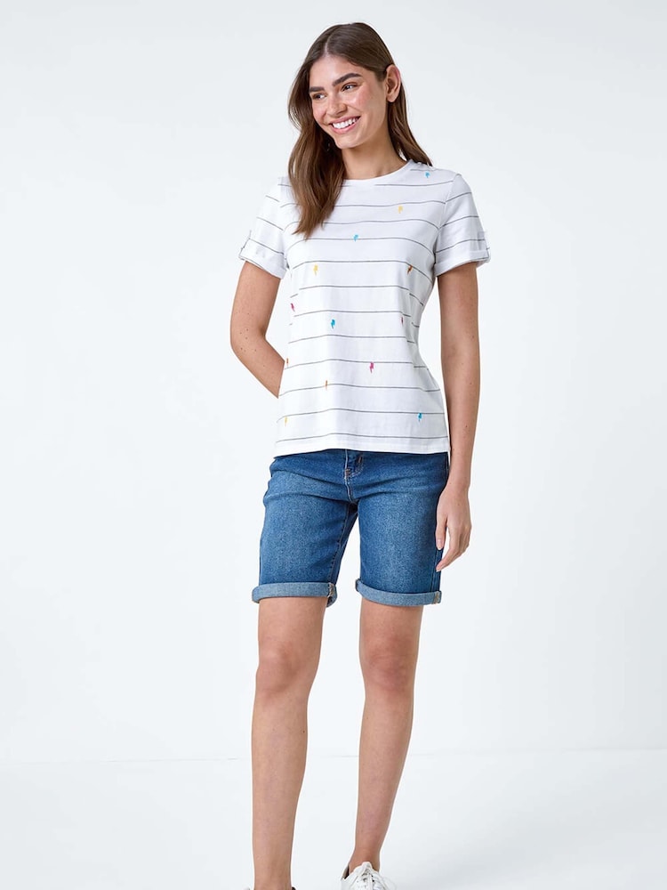 Roman White Lightning Embroidery Stripe Stretch T-Shirt - Image 2 of 5