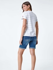 Roman White Lightning Embroidery Stripe Stretch T-Shirt - Image 3 of 5