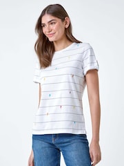 Roman White Lightning Embroidery Stripe Stretch T-Shirt - Image 4 of 5
