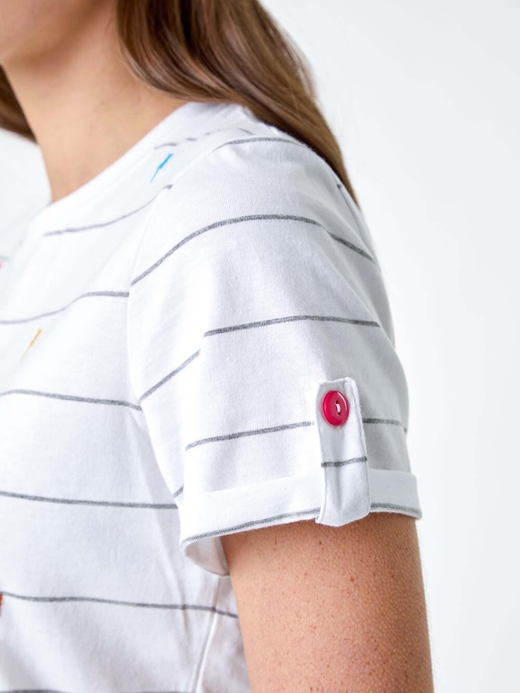 Roman White Lightning Embroidery Stripe Stretch T-Shirt - Image 5 of 5