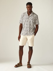 Neutral Navajo Style Cuban Collar Textured Jersey Short Sleeve Shirt - Image 3 of 8