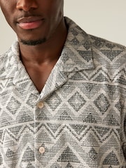 Neutral Navajo Style Cuban Collar Textured Jersey Short Sleeve Shirt - Image 5 of 8
