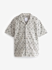 Neutral Navajo Style Cuban Collar Textured Jersey Short Sleeve Shirt - Image 6 of 8