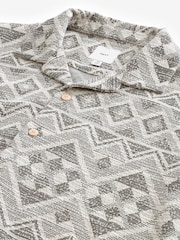 Neutral Navajo Style Cuban Collar Textured Jersey Short Sleeve Shirt - Image 7 of 8