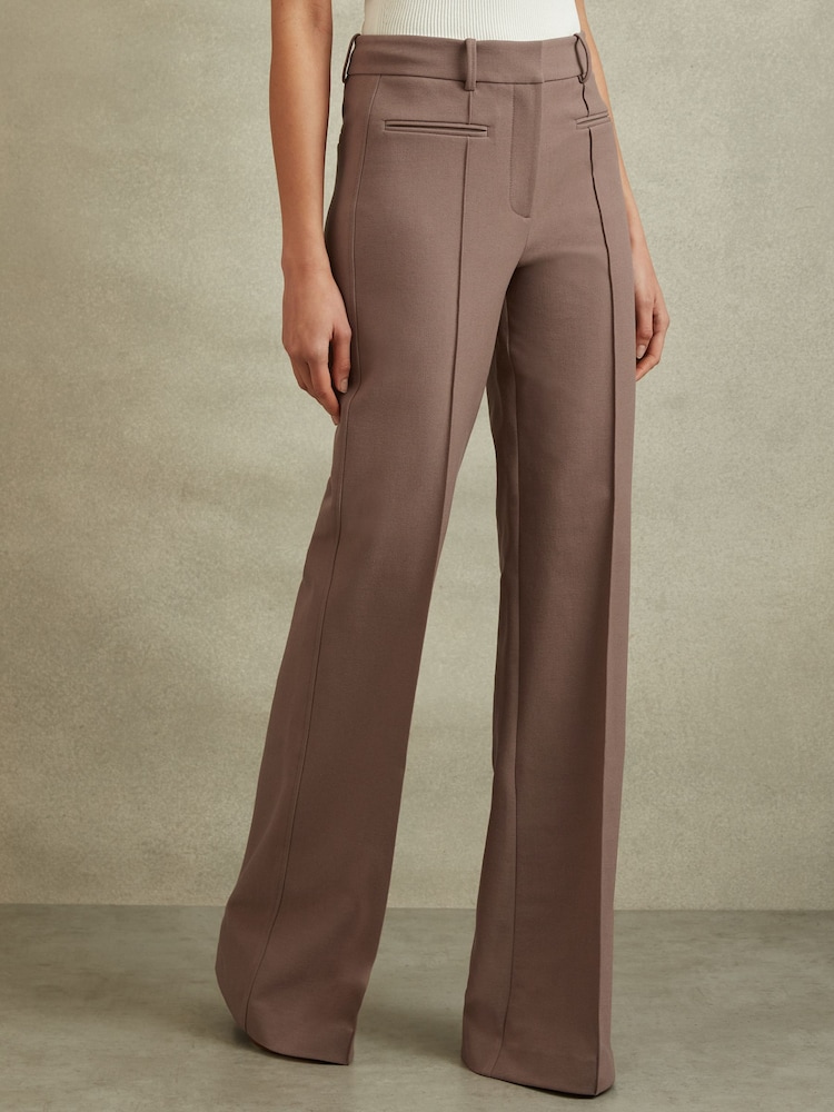Reiss Mink Neutral Claude Petite High Rise Flared Trousers - Image 1 of 6