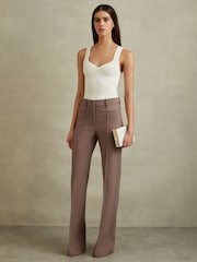 Reiss Mink Neutral Claude Petite High Rise Flared Trousers - Image 3 of 6