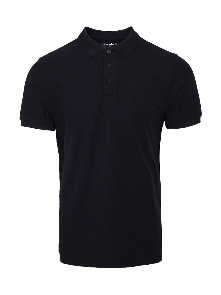Threadbare Black Ecru Slate Cotton Pique Polo Shirts 3 Pack - Image 2 of 3