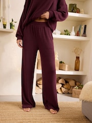 Berry Red Ribbed Knitlook Lounge Trousers - Image 1 of 8