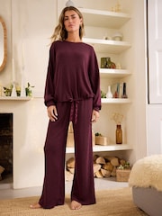 Berry Red Ribbed Knitlook Lounge Trousers - Image 2 of 8
