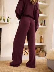 Berry Red Ribbed Knitlook Lounge Trousers - Image 4 of 8