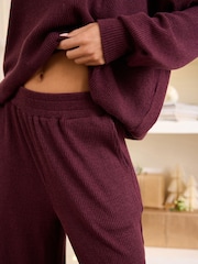 Berry Red Ribbed Knitlook Lounge Trousers - Image 5 of 8