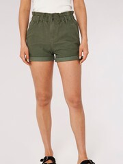 Apricot Green Denim Ruch Waist Turn Up Shorts - Image 2 of 4