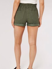 Apricot Green Denim Ruch Waist Turn Up Shorts - Image 3 of 4