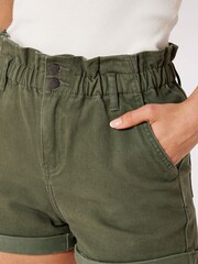 Apricot Green Denim Ruch Waist Turn Up Shorts - Image 4 of 4
