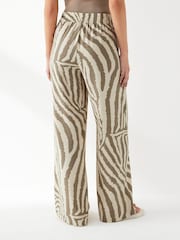 JDY Green Petite Zebra Print Wide Leg Trousers - Image 3 of 5