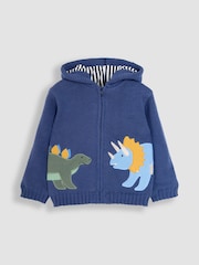 JoJo Maman Bébé Blue Dino Hooded Cosy Hoodies - Image 1 of 3