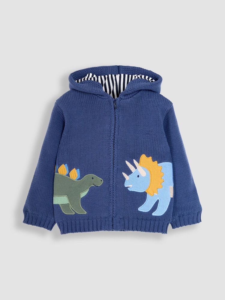 JoJo Maman Bébé Blue Dino Hooded Cosy Hoodies - Image 1 of 3
