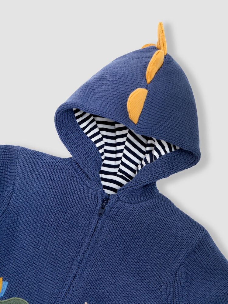 JoJo Maman Bébé Blue Dino Hooded Cosy Hoodies - Image 3 of 3 JoJo Maman Bébé Blue Dino Hooded Cosy Hoodies - Image 3 of 3