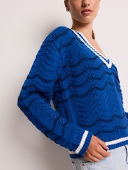 Blue Knitted Cricket Jumper - Image 4 of 6