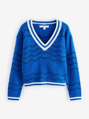 Blue Knitted Cricket Jumper - Image 5 of 6