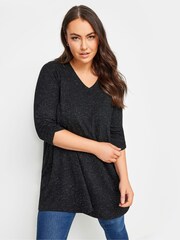 Yours Curve Black Metallic Top - Image 1 of 5