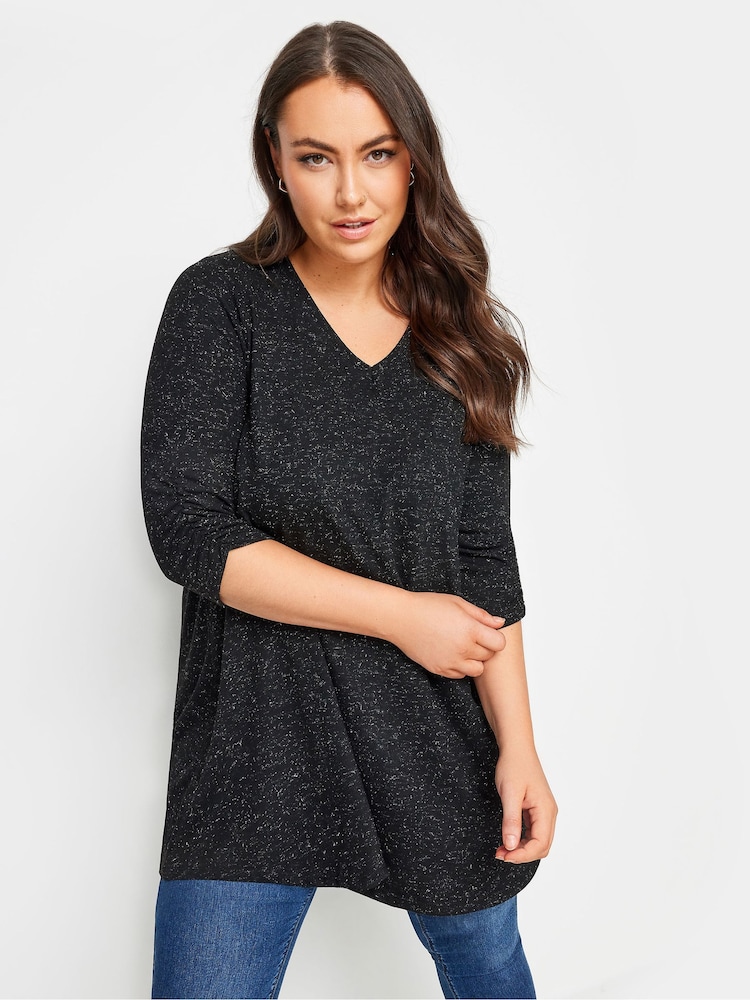 Yours Curve Black Metallic Top - Image 1 of 5