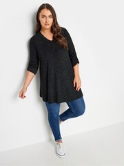 Yours Curve Black Metallic Top - Image 2 of 5