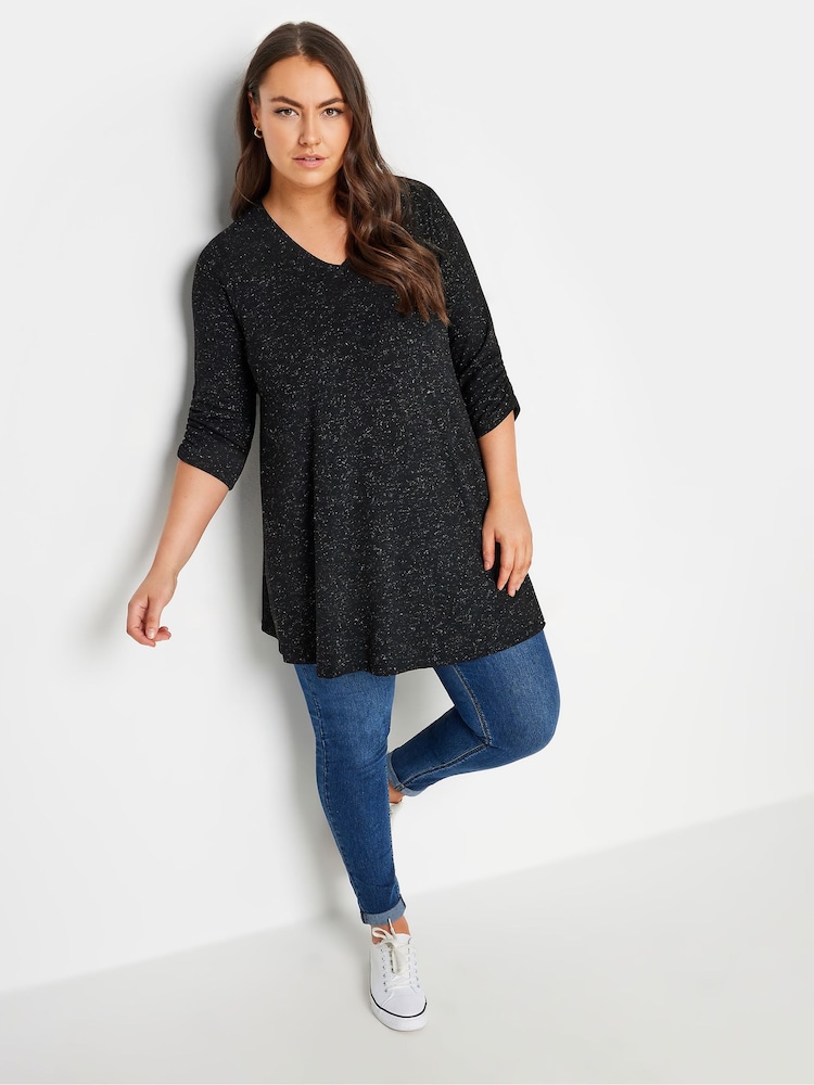 Yours Curve Black Metallic Top - Image 2 of 5