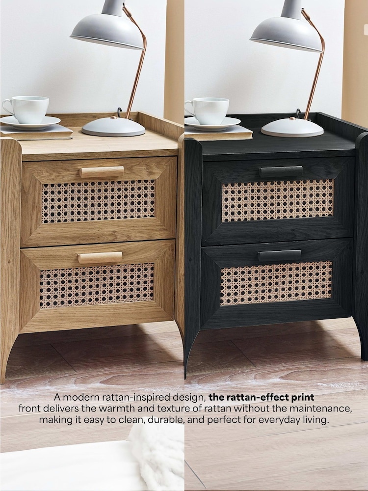 Julian Bowen Brown Sydney Faux Rattan 2 Drawer Bedside - Image 7 of 7