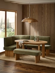 Relaxed Chenille Light Olive Nomad Left Hand Corner Dining Table and Corner Bench Set - Image 1 of 10