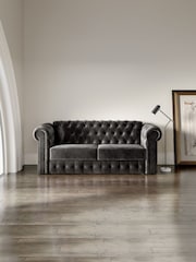 Jay-Be Luxe Velvet Steel Grey Chesterfield 3 Seater Sofa Bed - Image 1 of 6