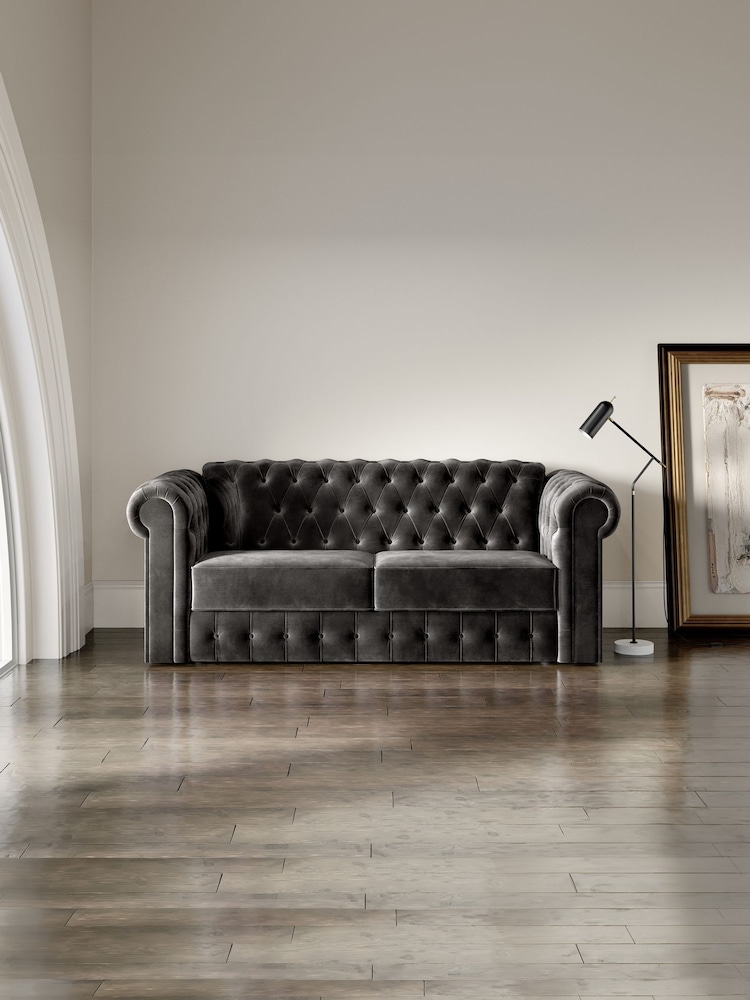 Jay-Be Luxe Velvet Steel Grey Chesterfield 3 Seater Sofa Bed - Image 1 of 6