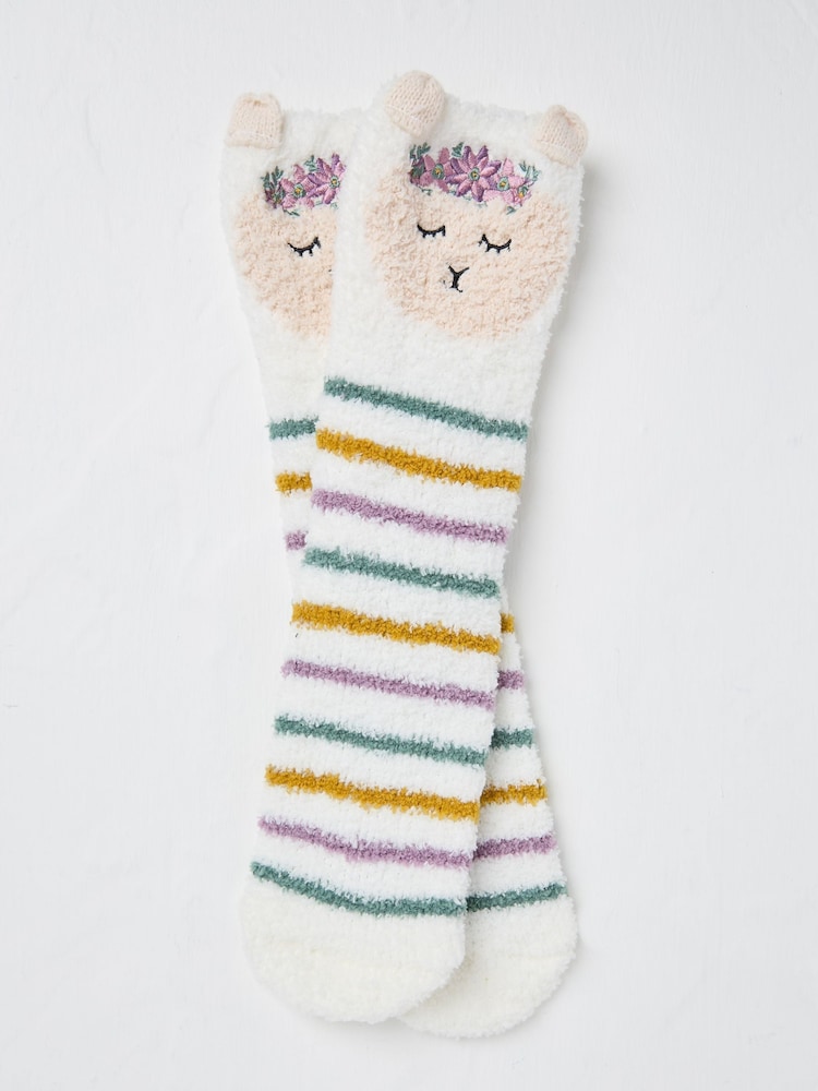 FatFace Cream Llama Fluffy Socks - Image 1 of 2