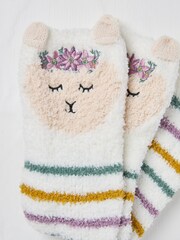FatFace Cream Llama Fluffy Socks - Image 2 of 2