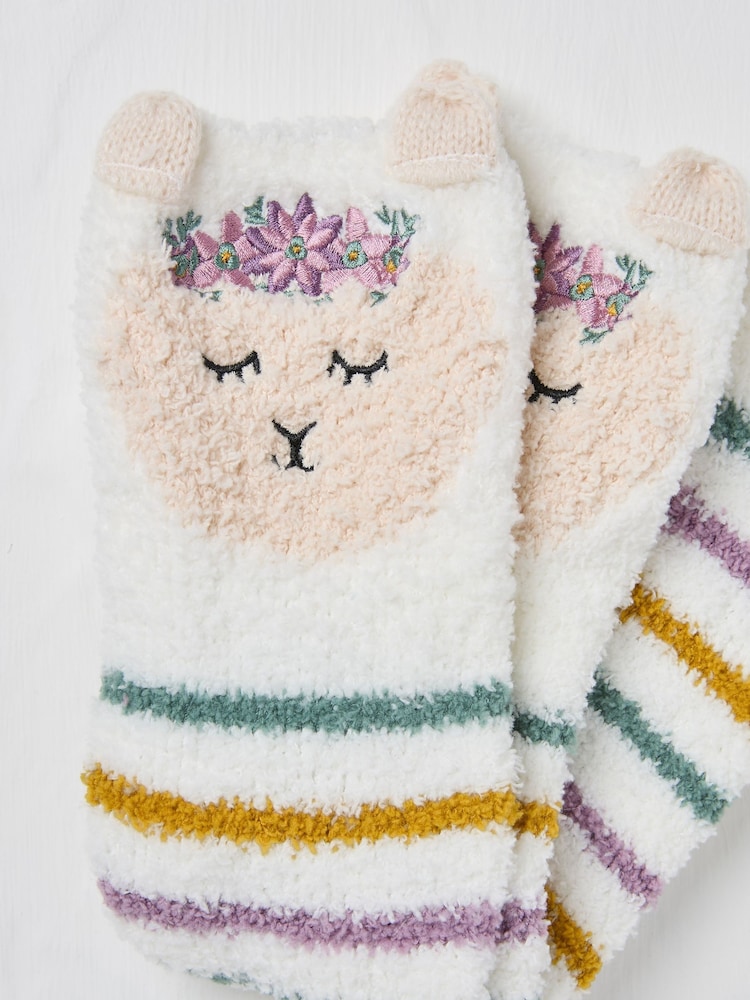 FatFace Cream Llama Fluffy Socks - Image 2 of 2
