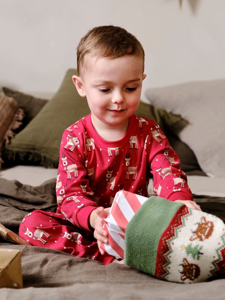 JoJo Maman Bébé Red Christmas Jersey Pyjamas - Image 1 of 9