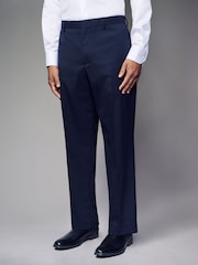 Navy Blue Straight Fit Wool Blend Stripe Suit Trousers - Image 1 of 5