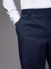 Navy Blue Straight Fit Wool Blend Stripe Suit Trousers - Image 4 of 5