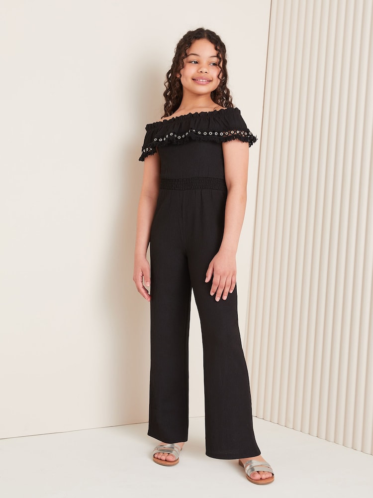 Lipsy Black Bardot Trim Detail Wide Leg Jumpsuit (5-16yrs) - Image 1 of 4