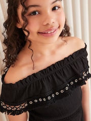 Lipsy Black Bardot Trim Detail Wide Leg Jumpsuit (5-16yrs) - Image 2 of 4