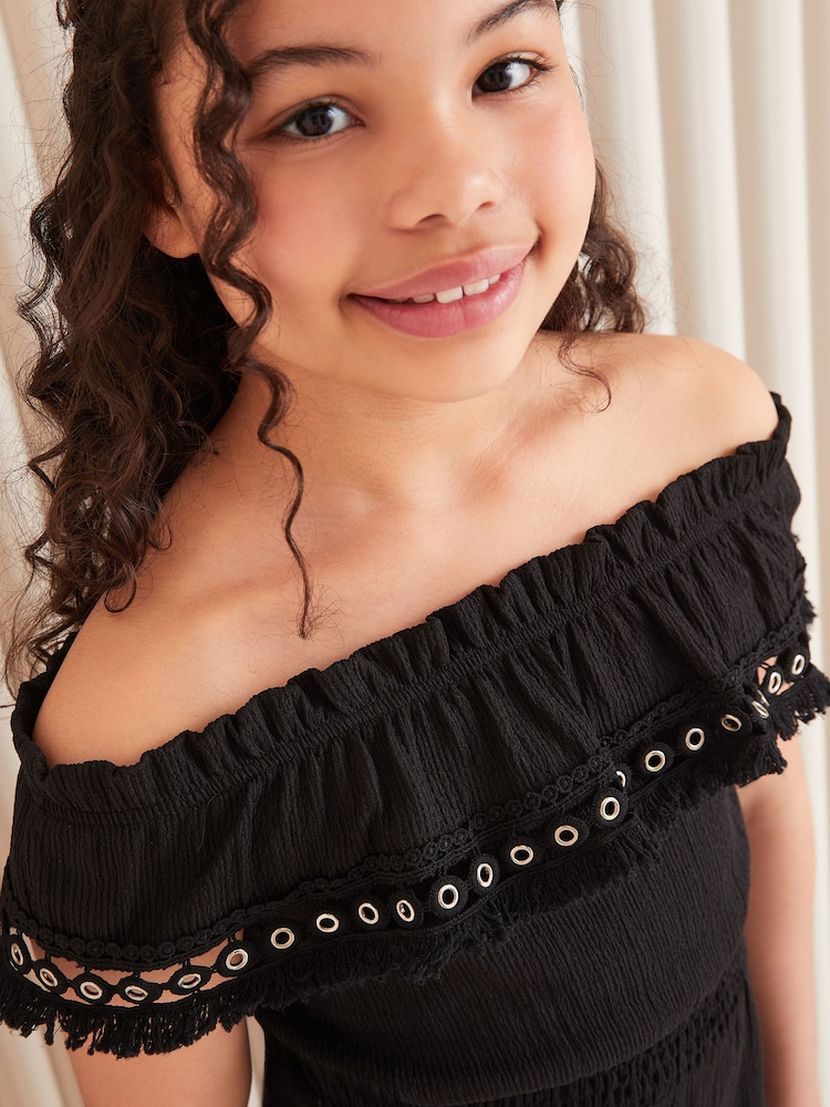 Lipsy Black Bardot Trim Detail Wide Leg Jumpsuit (5-16yrs) - Image 2 of 4
