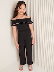 Lipsy Black Bardot Trim Detail Wide Leg Jumpsuit (5-16yrs) - Image 3 of 4