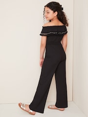 Lipsy Black Bardot Trim Detail Wide Leg Jumpsuit (5-16yrs) - Image 4 of 4