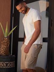 Threadbare Stone Linen Blend Cargo Shorts - Image 3 of 4
