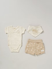 Homegrown Natural 3 Piece Bodysuit Shorts And Reversible Bib Set - Image 1 of 5