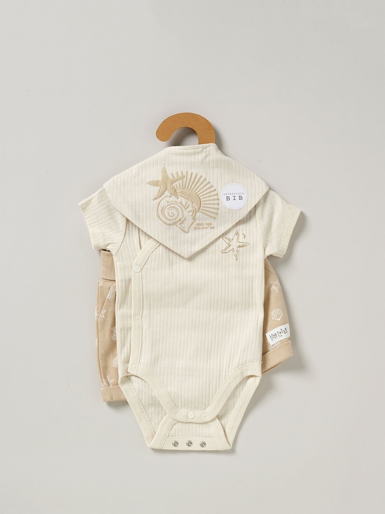 Homegrown Natural 3 Piece Bodysuit Shorts And Reversible Bib Set - Image 2 of 5