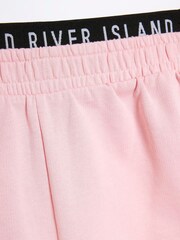 River Island Pink Girls 100% Cotton Varsity Top and Runner Shorts Set - Image 4 of 4