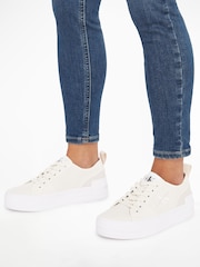 Calvin Klein White Canvas Flatform Trainers - Image 1 of 3