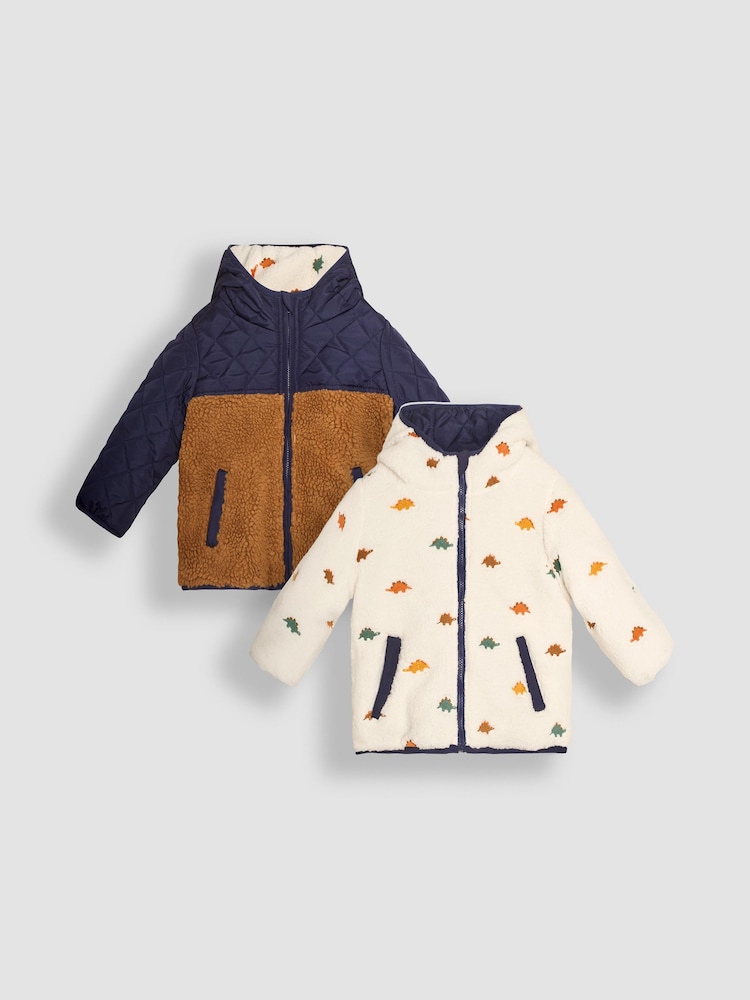 JoJo Maman Bébé Brown Dinosaur Reversible Jacket - Image 1 of 7